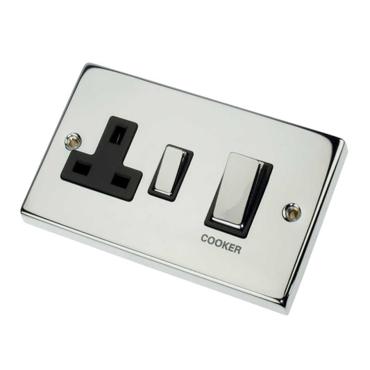 Scolmore Click Deco 45A Cooker Control Unit Metal / Black Insert Polished Chrome