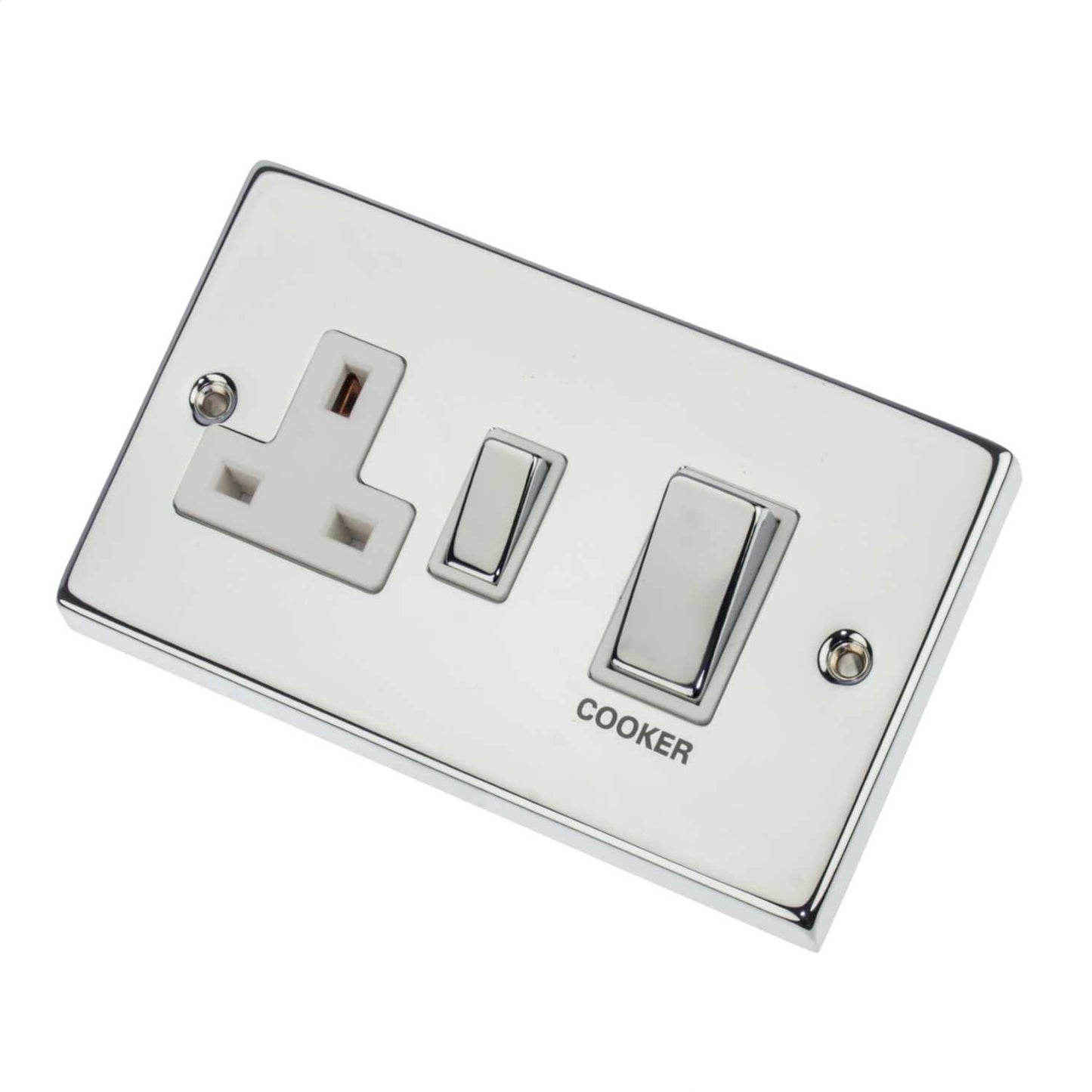 Scolmore Click Deco 45A Cooker Control Unit Metal / White Insert Polished Chrome