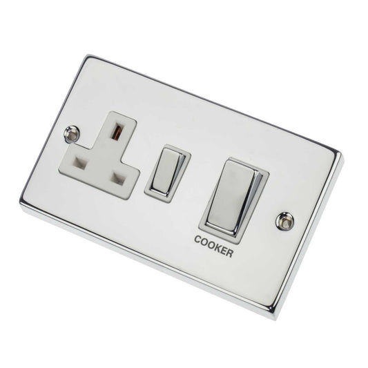 Scolmore Click Deco 45A Cooker Control Unit Metal / White Insert Polished Chrome