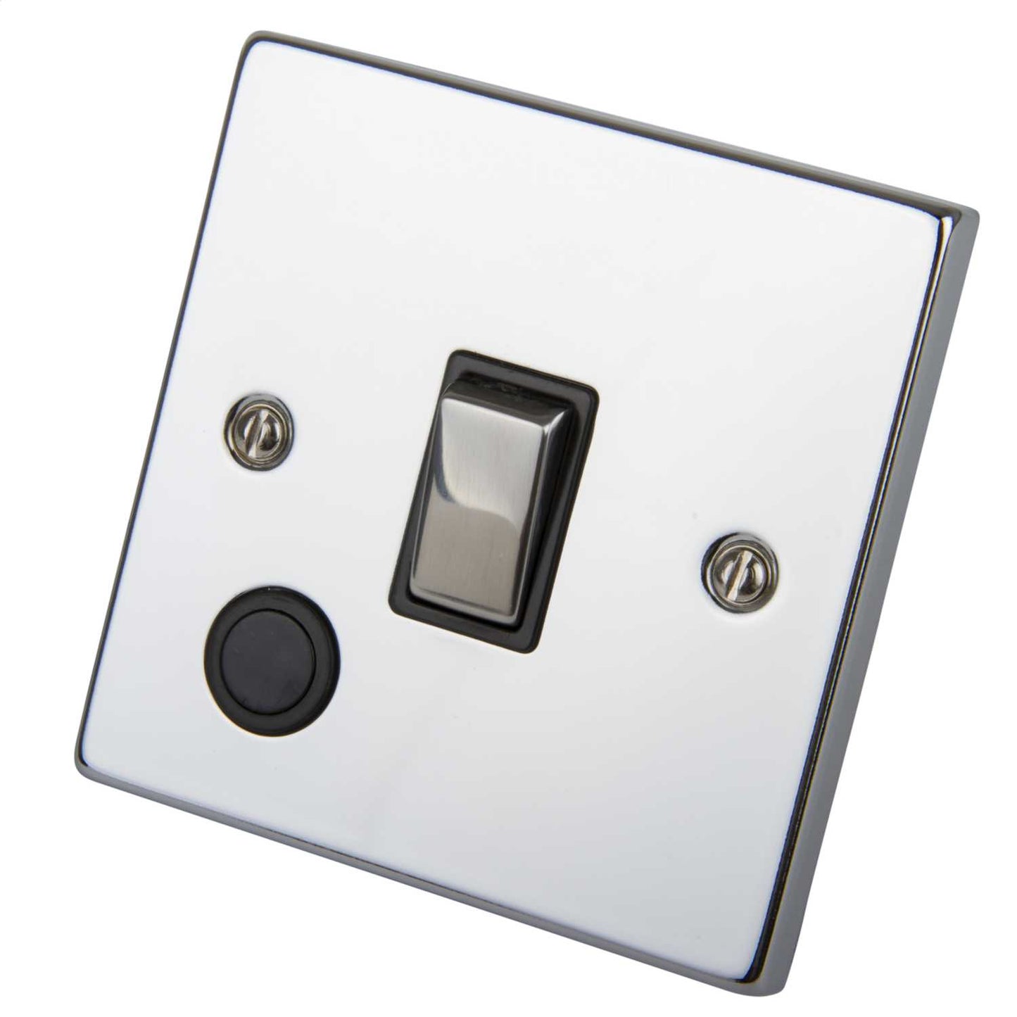 Scolmore Click Deco 20A DP Switch with Flex Outlet Metal / Black Insert Polished Chrome