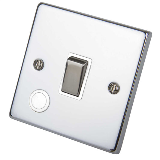 Scolmore Click Deco 20A DP Switch with Flex Outlet Metal / White Insert Polished Chrome