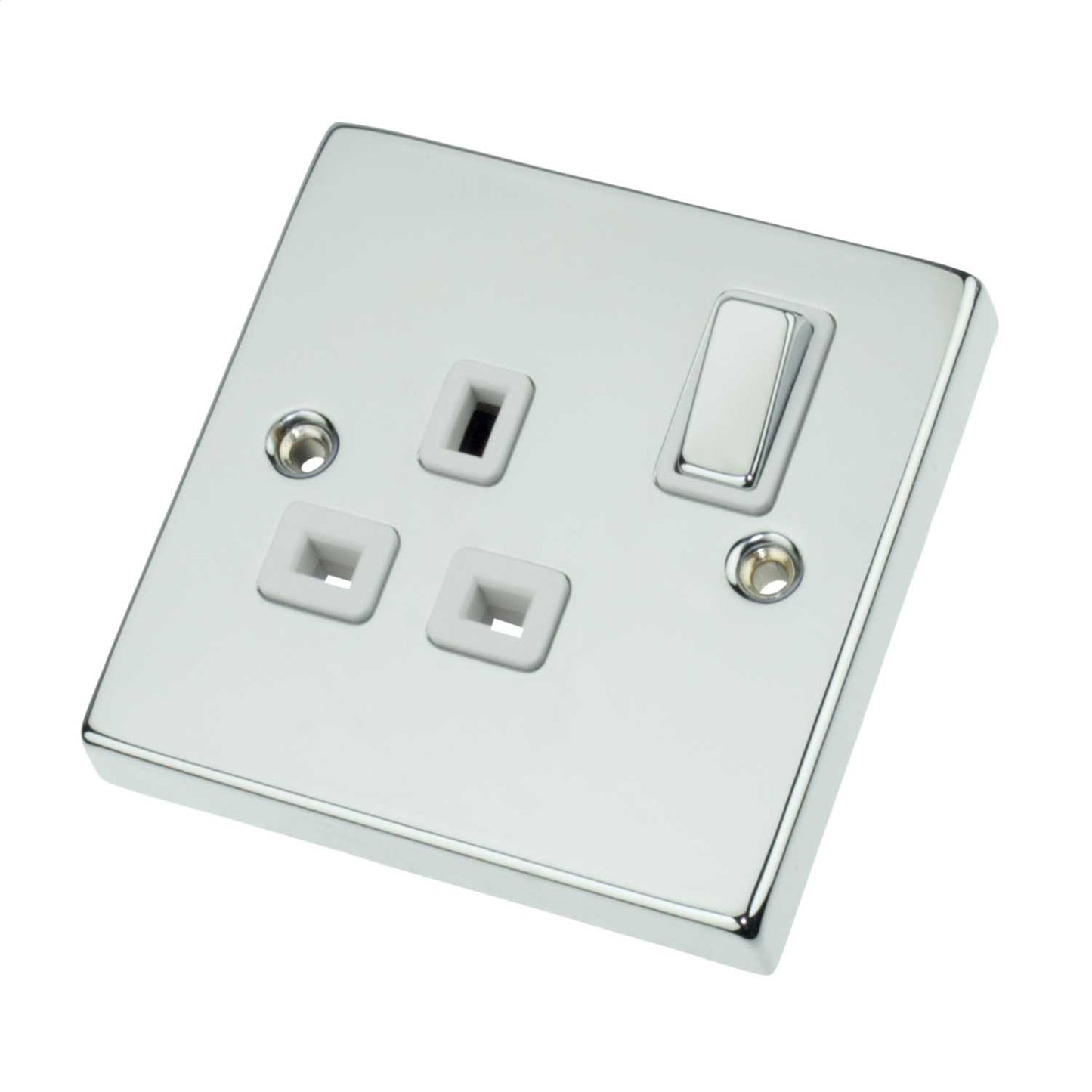 Scolmore Click Deco 13A DP 1 Gang Switched Socket Metal / White Insert Polished Chrome
