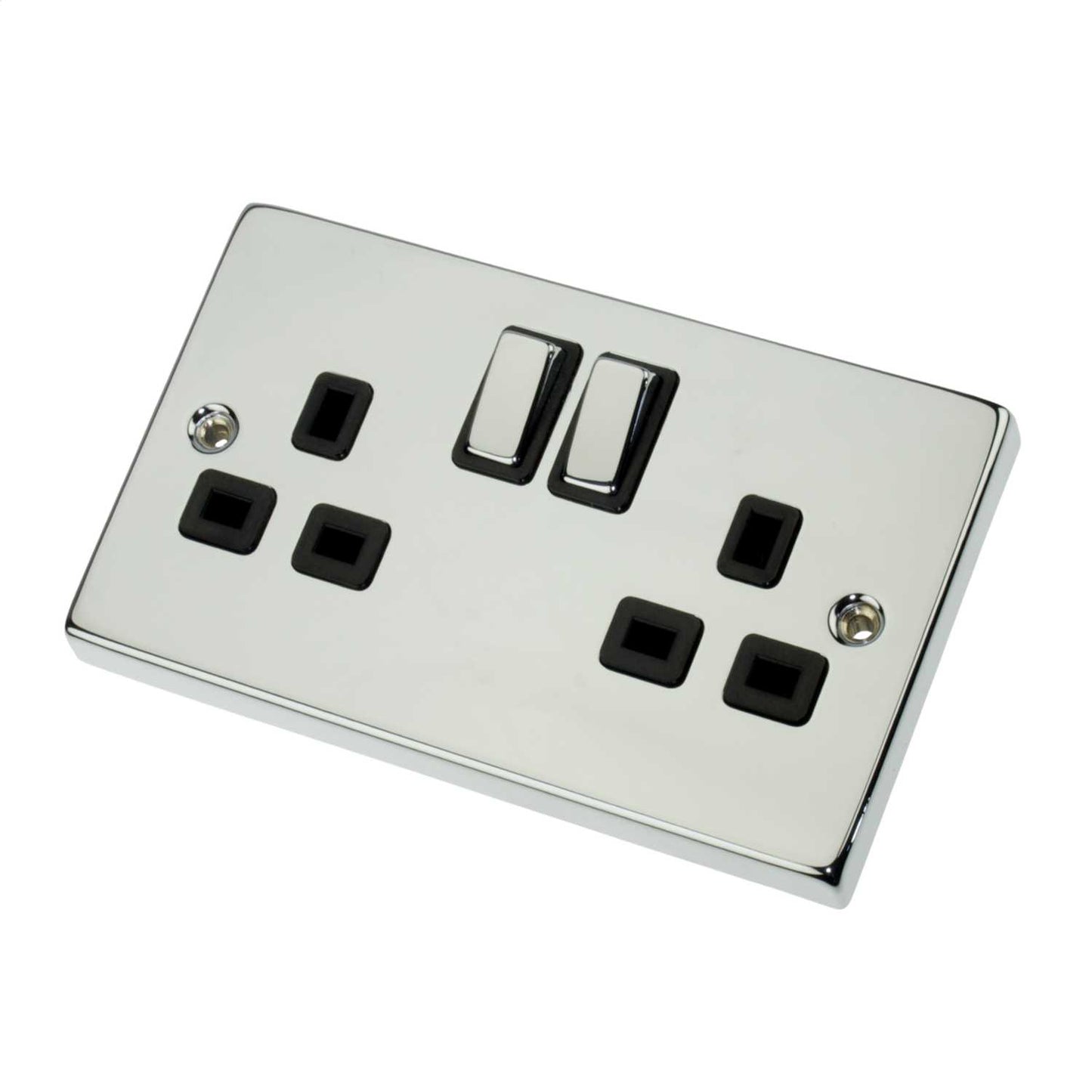 Scolmore Click Deco 13A DP 2 Gang Switched Socket Metal / Black Insert Polished Chrome