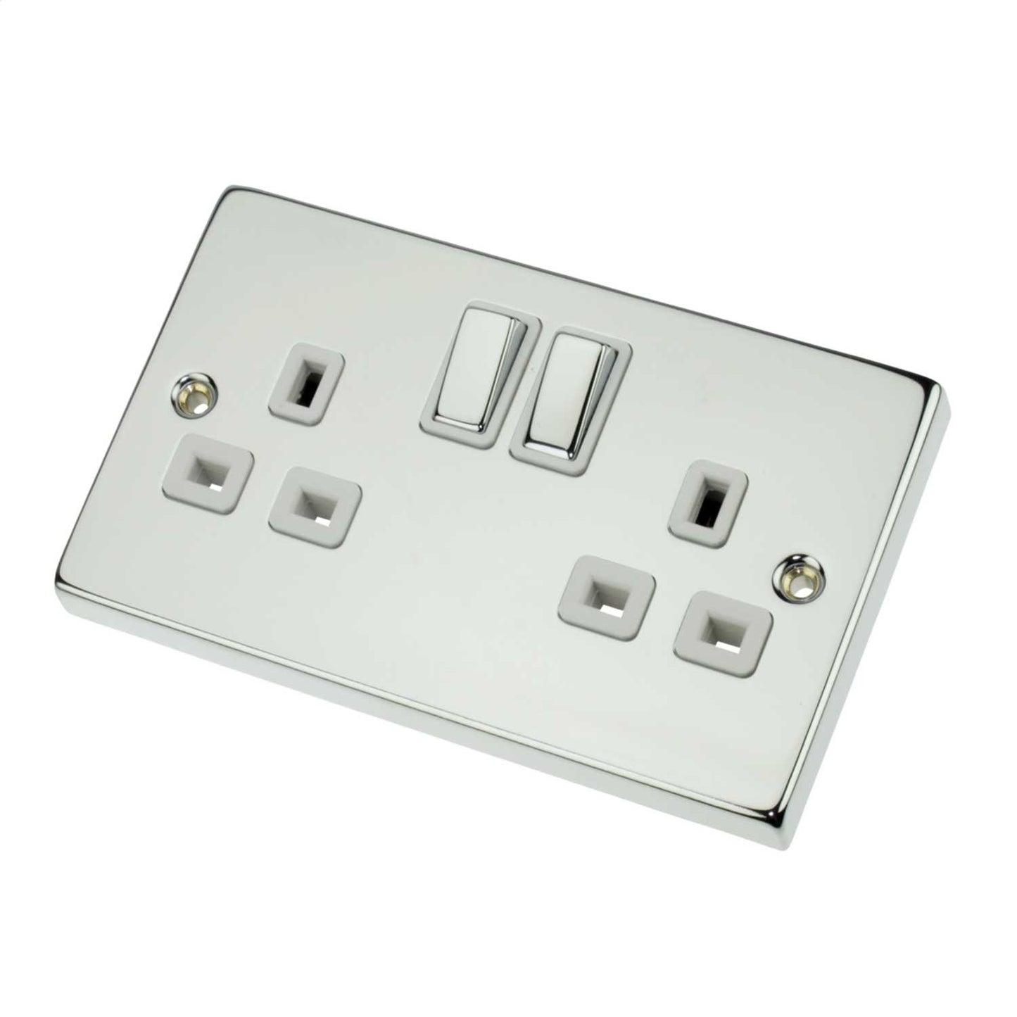 Scolmore Click Deco 13A DP 2 Gang Switched Socket Metal / White Insert Polished Chrome
