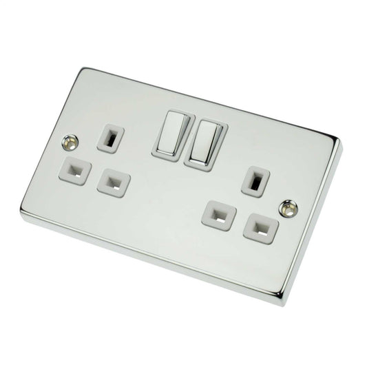 Scolmore Click Deco 13A DP 2 Gang Switched Socket Metal / White Insert Polished Chrome