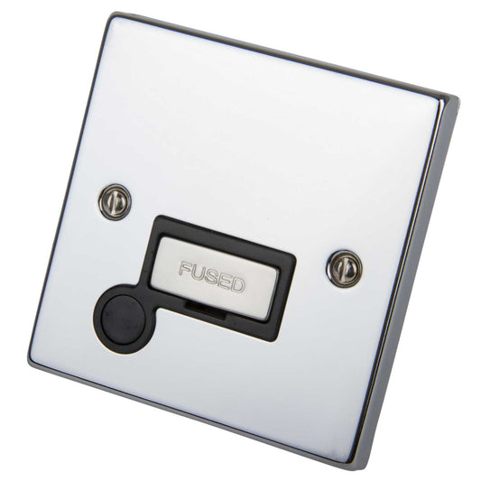 Scolmore Click Deco 13A Unswitched Fused Spur with Flex Outlet Metal / Black Insert Polished Chrome
