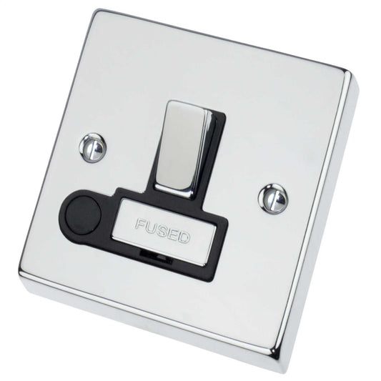 Scolmore Click Deco 13A Switched Fused Spur with Flex Outlet Metal / Black Insert Polished Chrome