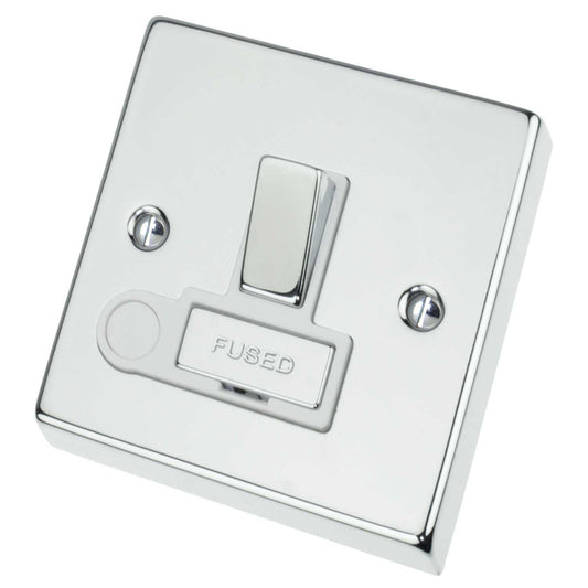 Scolmore Click Deco 13A Switched Fused Spur with Flex Outlet Metal / White Insert Polished Chrome
