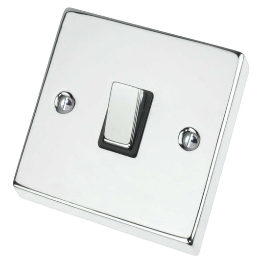 Scolmore Click Deco 20A DP Switch Metal / Black Insert Polished Chrome