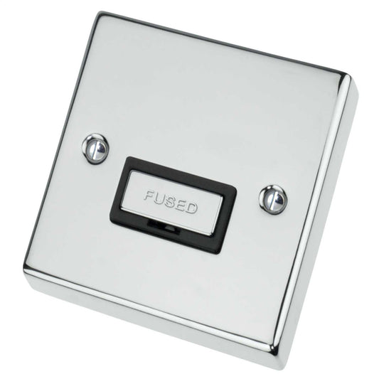 Scolmore Click Deco 13A Unswitched Fused Spur Metal / Black Insert Polished Chrome