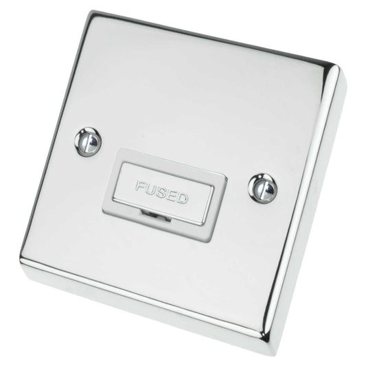 Scolmore Click Deco 13A Unswitched Fused Spur Metal / White Insert Polished Chrome