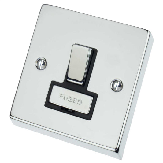 Scolmore Click Deco 13A DP Switched Fused Spur Metal / Black Insert Polished Chrome