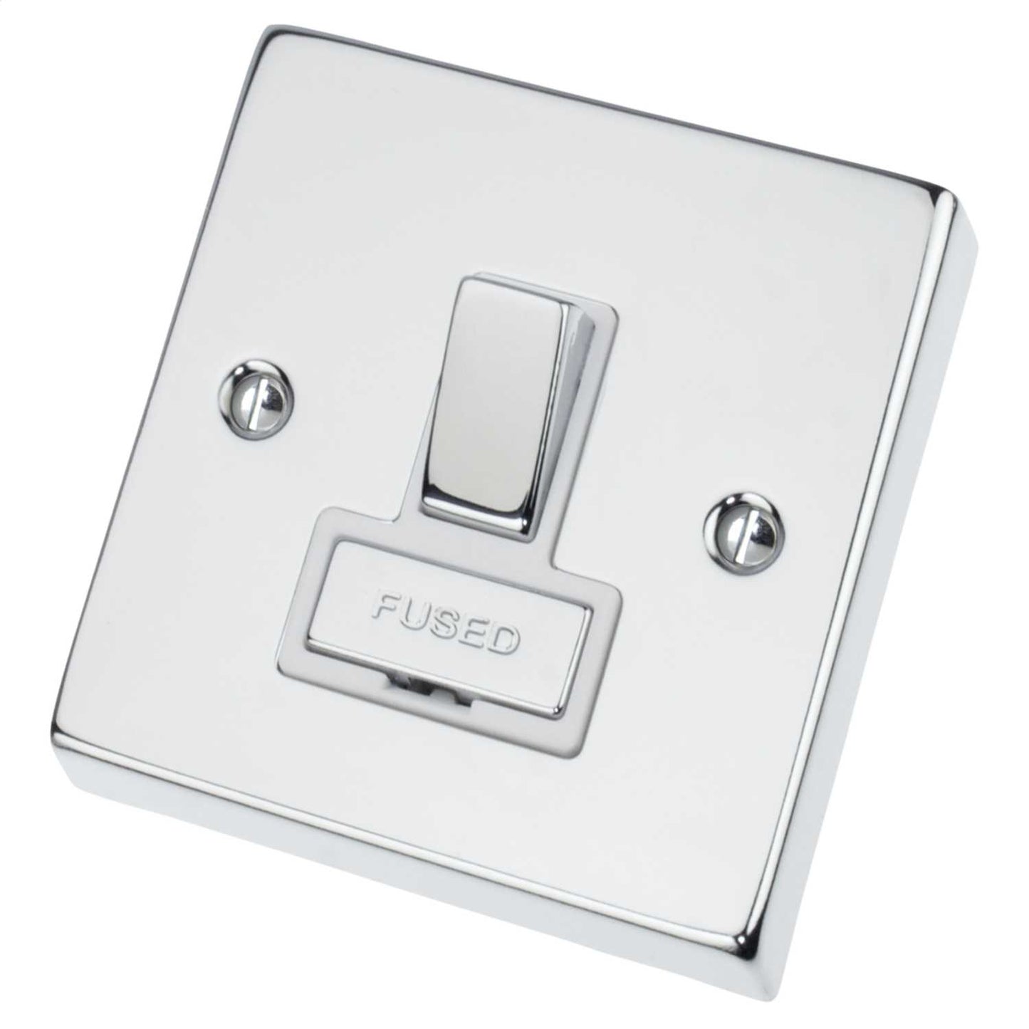 Scolmore Click Deco 13A DP Switched Fused Spur Metal / White Insert Polished Chrome
