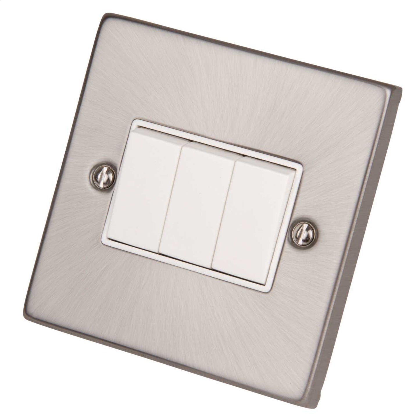 Scolmore Click Deco 10A 3 Gang 2 Way Switch White Insert Satin Chrome