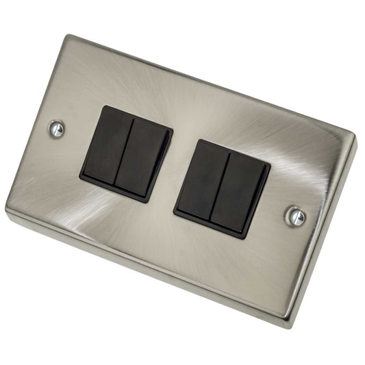 Scolmore Click Deco 10A 4 Gang 2 Way Switch Black Insert Satin Chrome