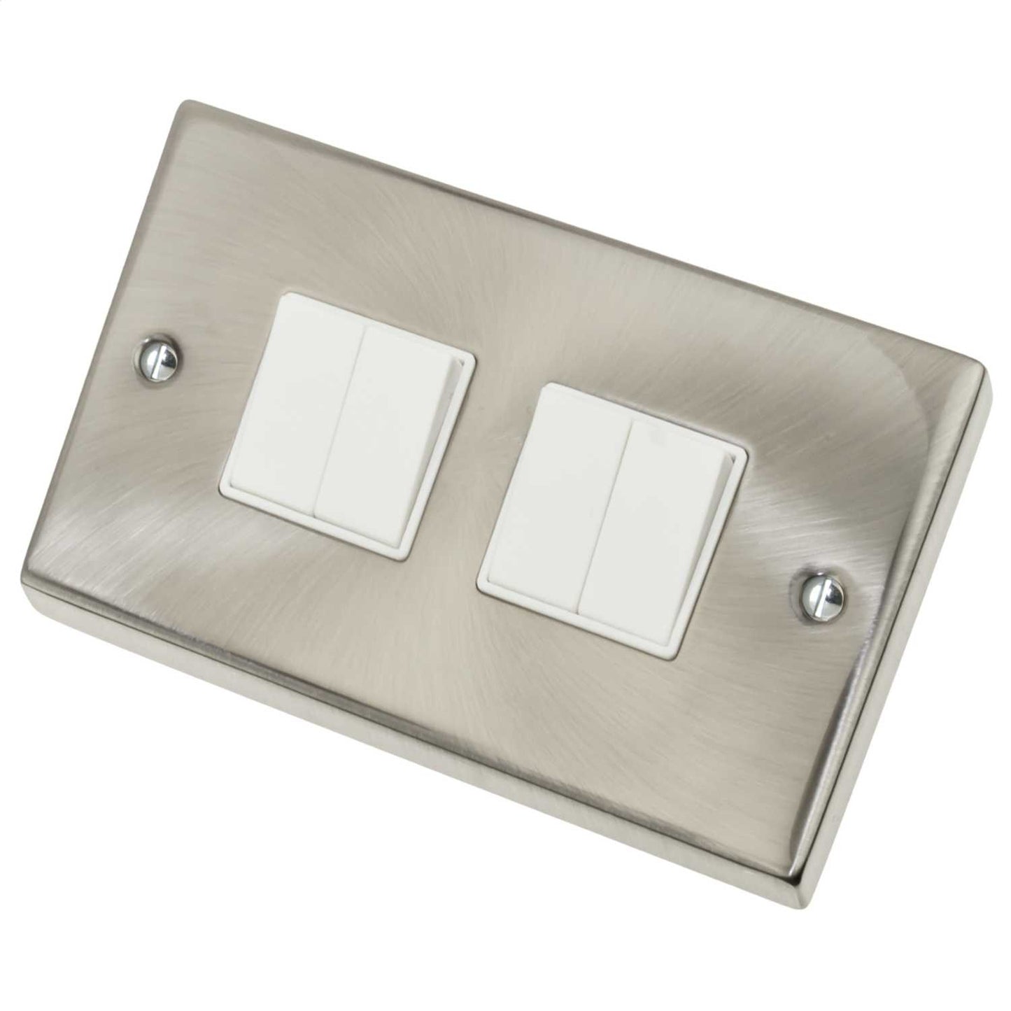 Scolmore Click Deco 10A 4 Gang 2 Way Switch White Insert Satin Chrome