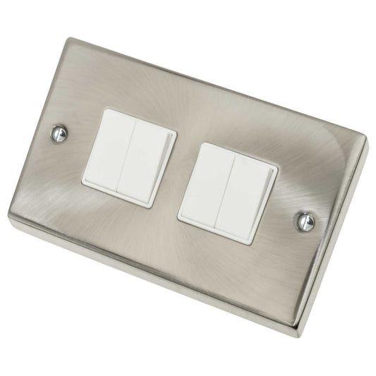Scolmore Click Deco 10A 4 Gang 2 Way Switch White Insert Satin Chrome
