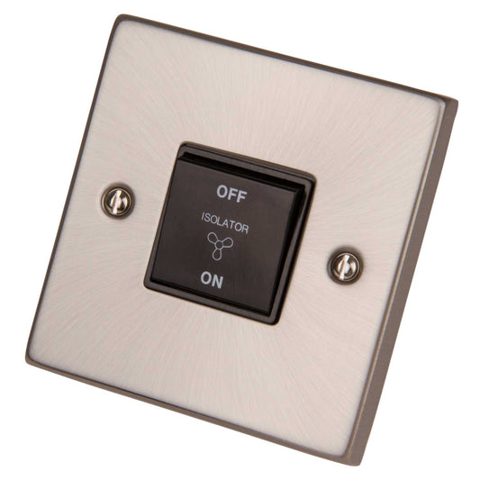 Scolmore Click Deco 10A Triple Pole Fan Isolator Switch Black Insert Satin Chrome