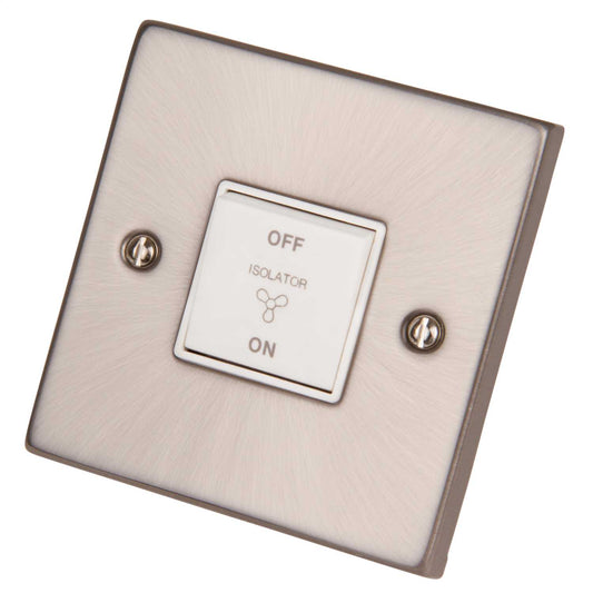 Scolmore Click Deco 10A Triple Pole Fan Isolator Switch White Insert Satin Chrome