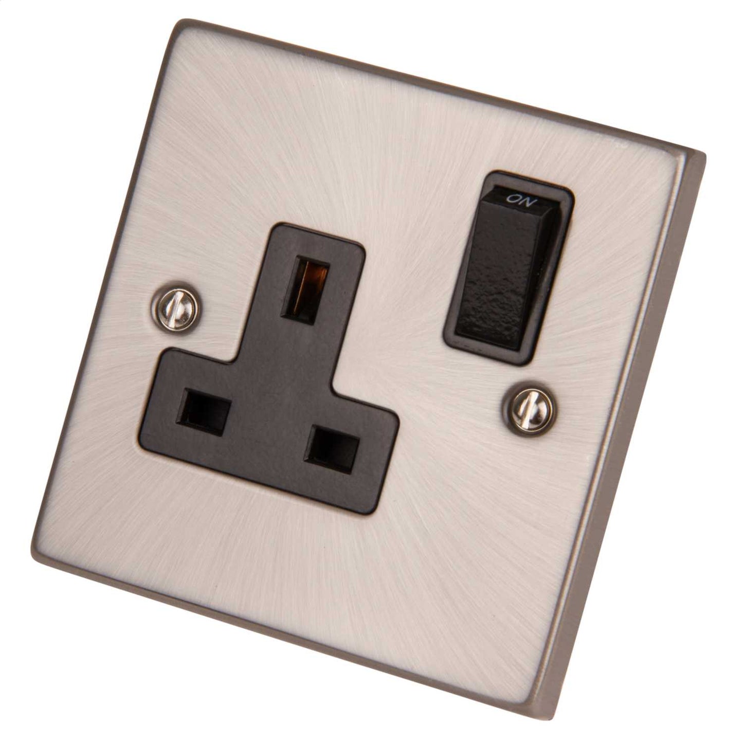 Scolmore Click Deco 13A DP 1 Gang Switched Socket Black Insert Satin Chrome