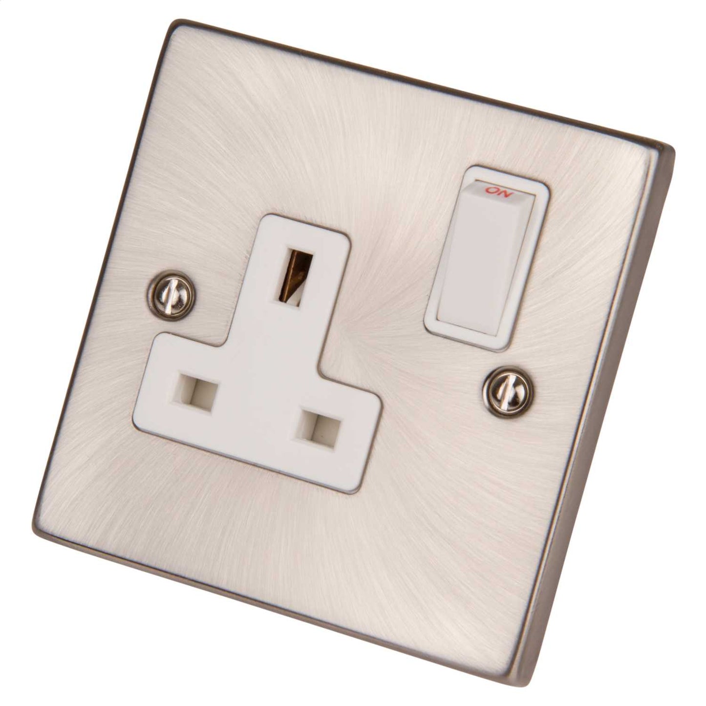 Scolmore Click Deco 13A DP 1 Gang Switched Socket White Insert Satin Chrome