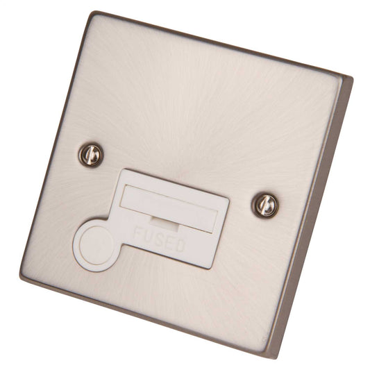 Scolmore Click Deco 13A Unswitched Fused Spur with Flex Outlet White Insert Satin Chrome