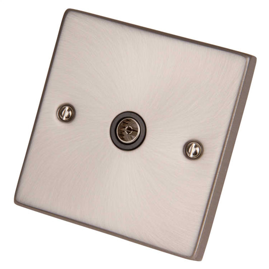 Scolmore Click Deco 1 Gang Non Isolated Coaxial Socket Black Insert Satin Chrome
