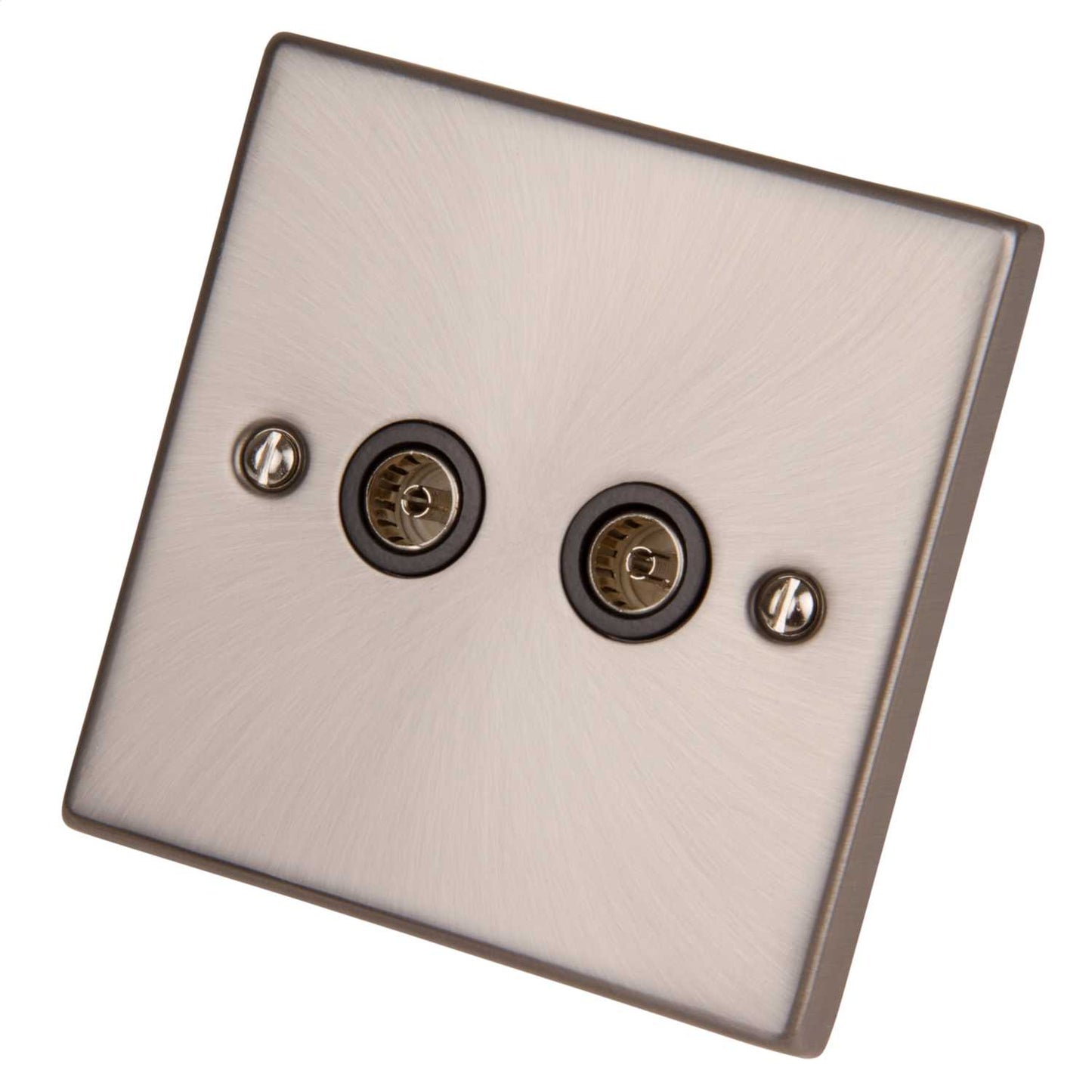 Scolmore Click Deco 1 Gang Non Isolated Twin Coaxial Socket Black Insert Satin Chrome