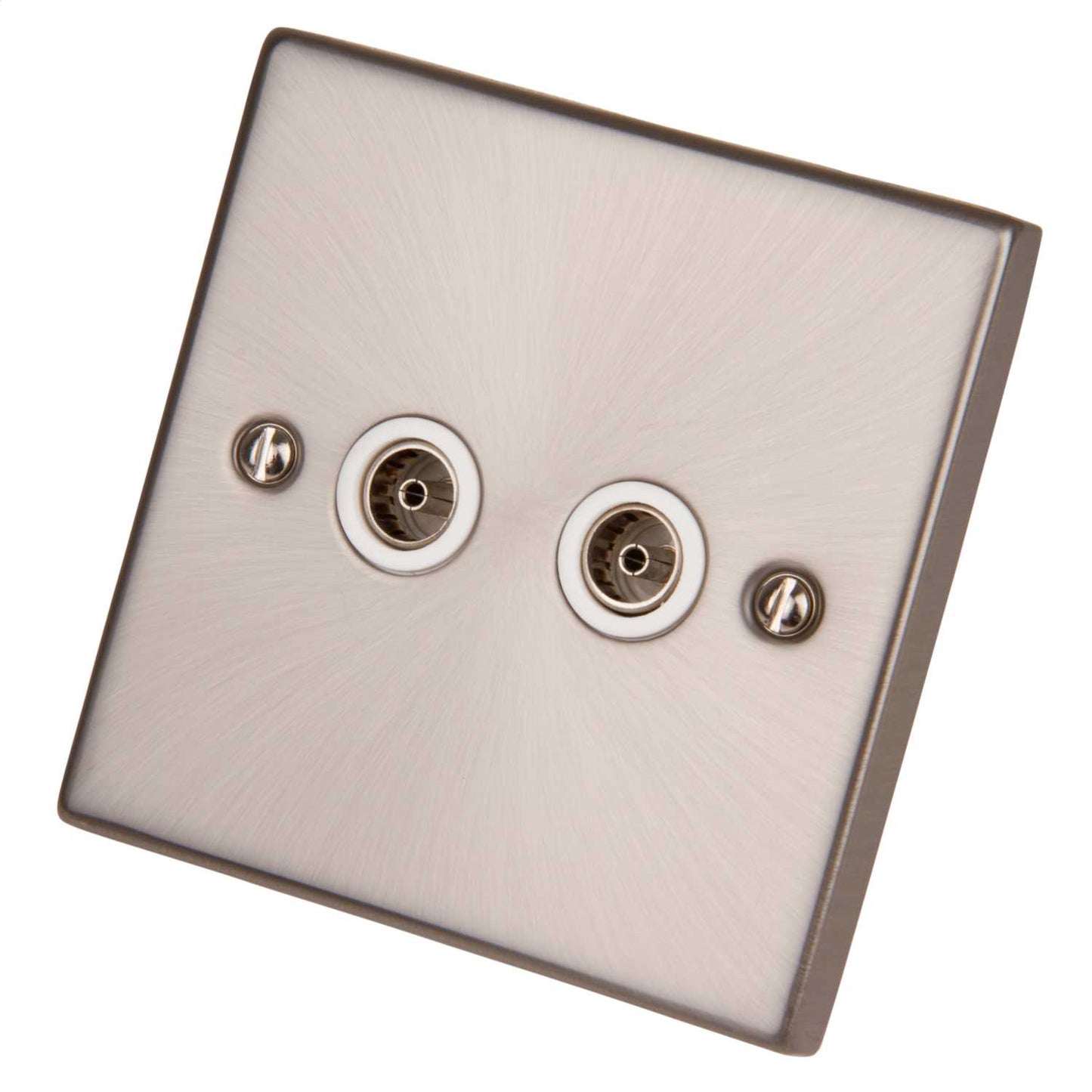 Scolmore Click Deco 1 Gang Non Isolated Twin Coaxial Socket White Insert Satin Chrome