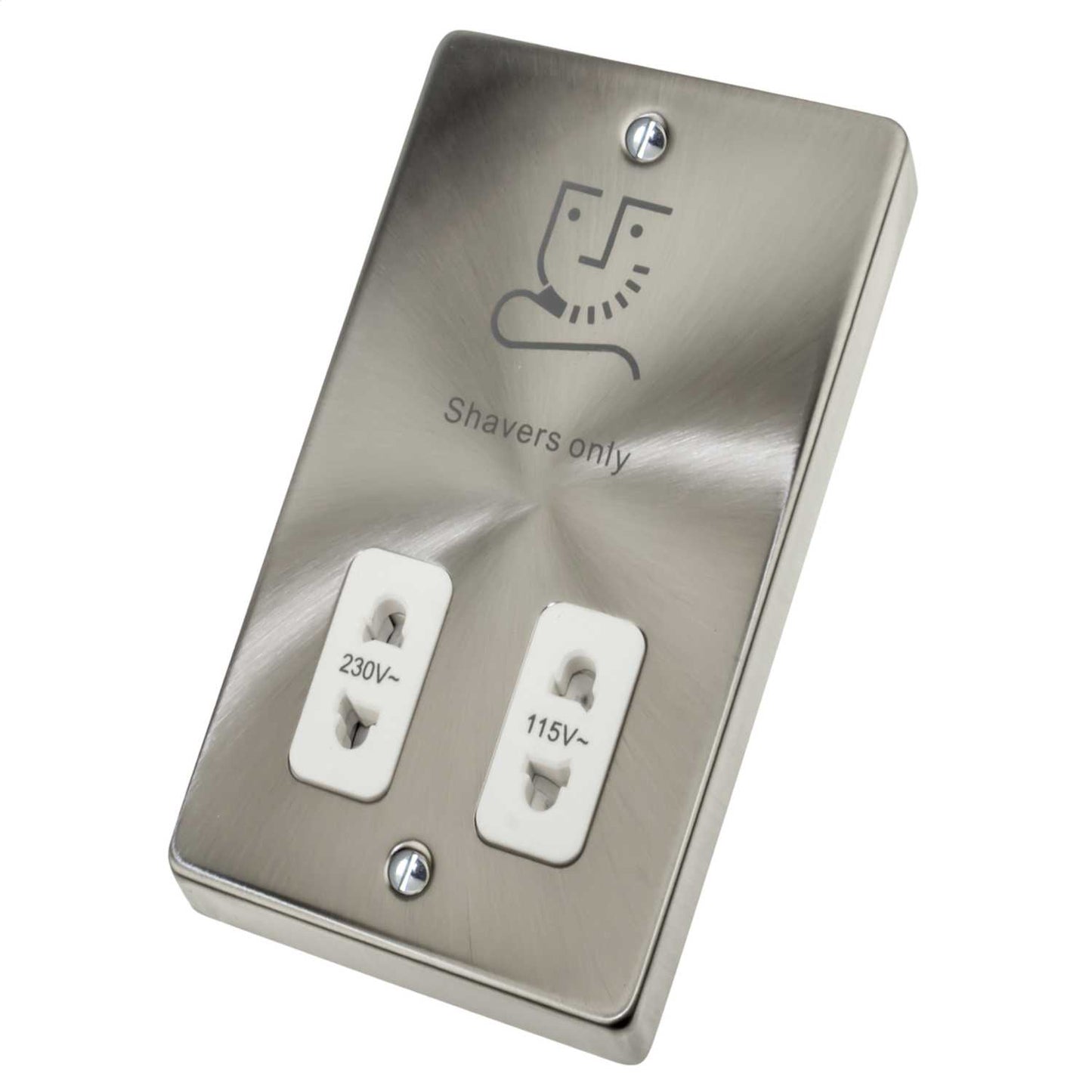 Scolmore Click Deco Dual Voltage Shaver Socket White Insert Satin Chrome