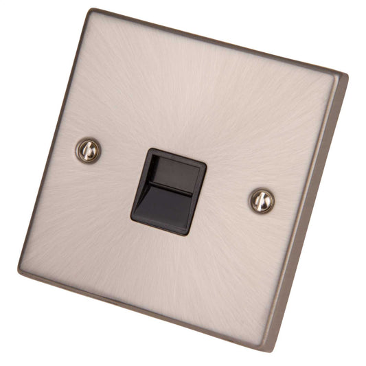 Scolmore Click Deco 1 Gang Master Telephone Socket Black Insert Satin Chrome
