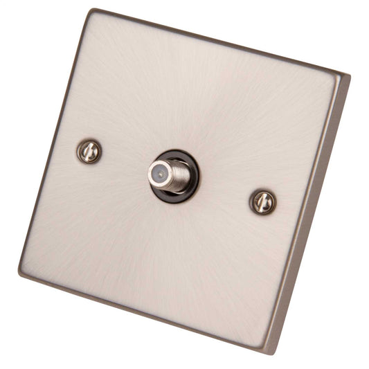 Scolmore Click Deco 1 Gang Satellite Non Isolated Socket Black Insert Satin Chrome