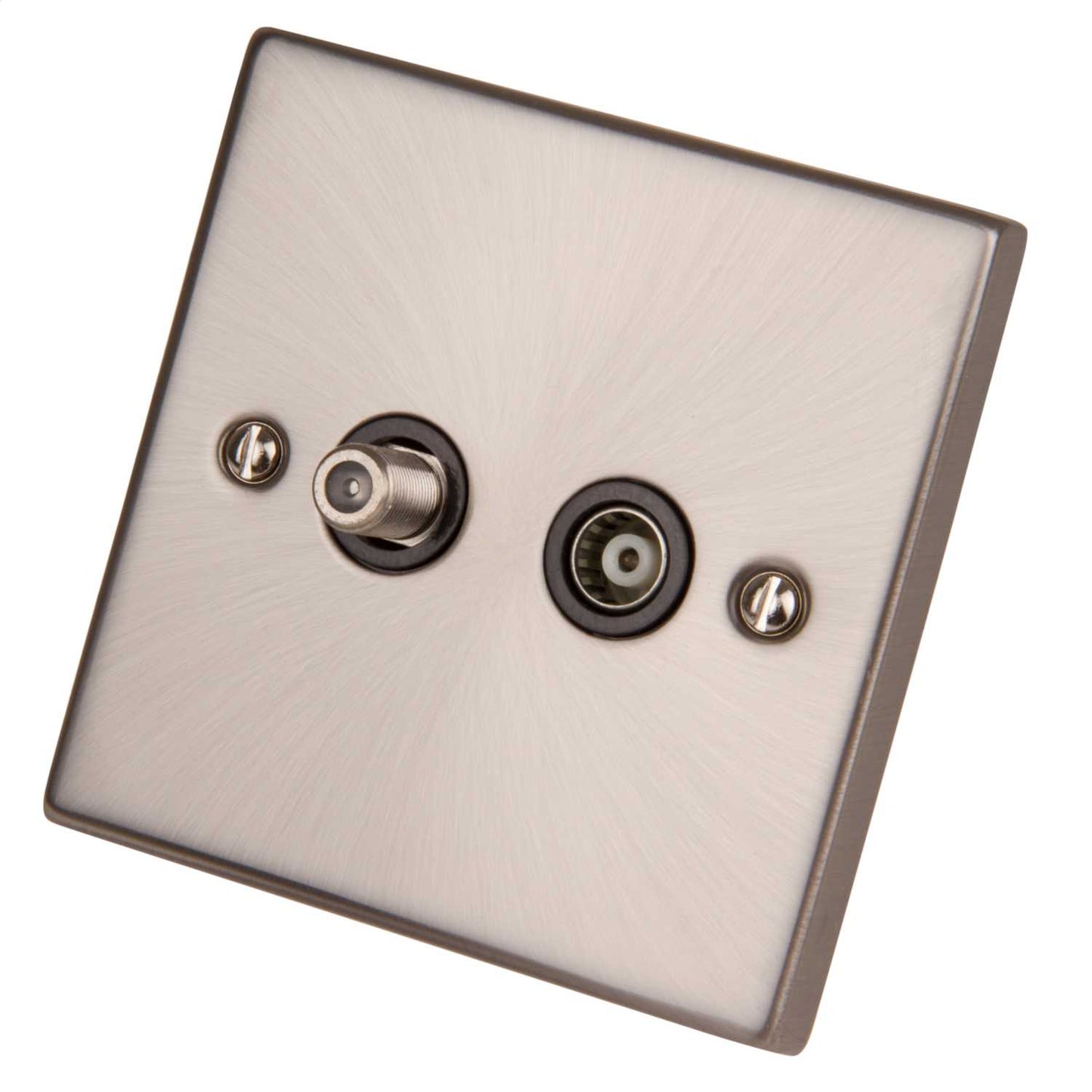 Scolmore Click Deco 1 Gang Isolated Satellite and Coaxial Socket Black Insert Satin Chrome