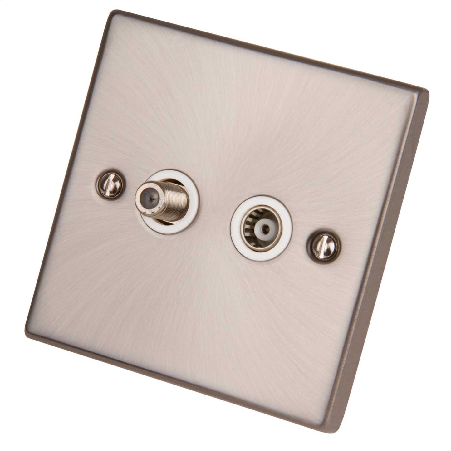 Scolmore Click Deco 1 Gang Isolated Satellite and Coaxial Socket White Insert Satin Chrome