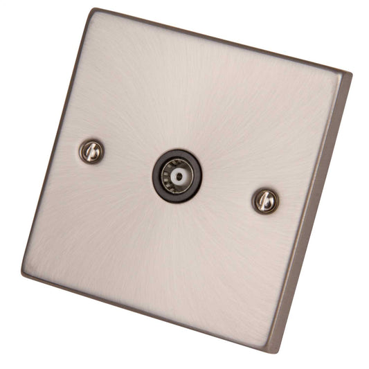 Scolmore Click Deco 1 Gang Coaxial Isolated Socket Black Insert Satin Chrome