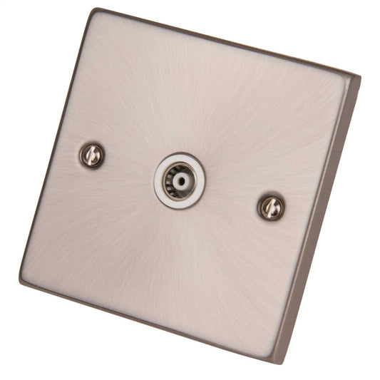 Scolmore Click Deco 1 Gang Coaxial Isolated Socket White Insert Satin Chrome