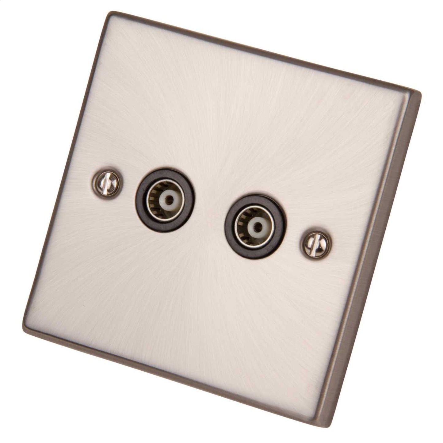 Scolmore Click Deco 1 Gang Isolated Twin Coaxial Socket Black Insert Satin Chrome