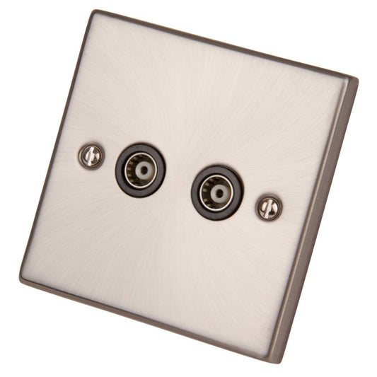 Scolmore Click Deco 1 Gang Isolated Twin Coaxial Socket Black Insert Satin Chrome