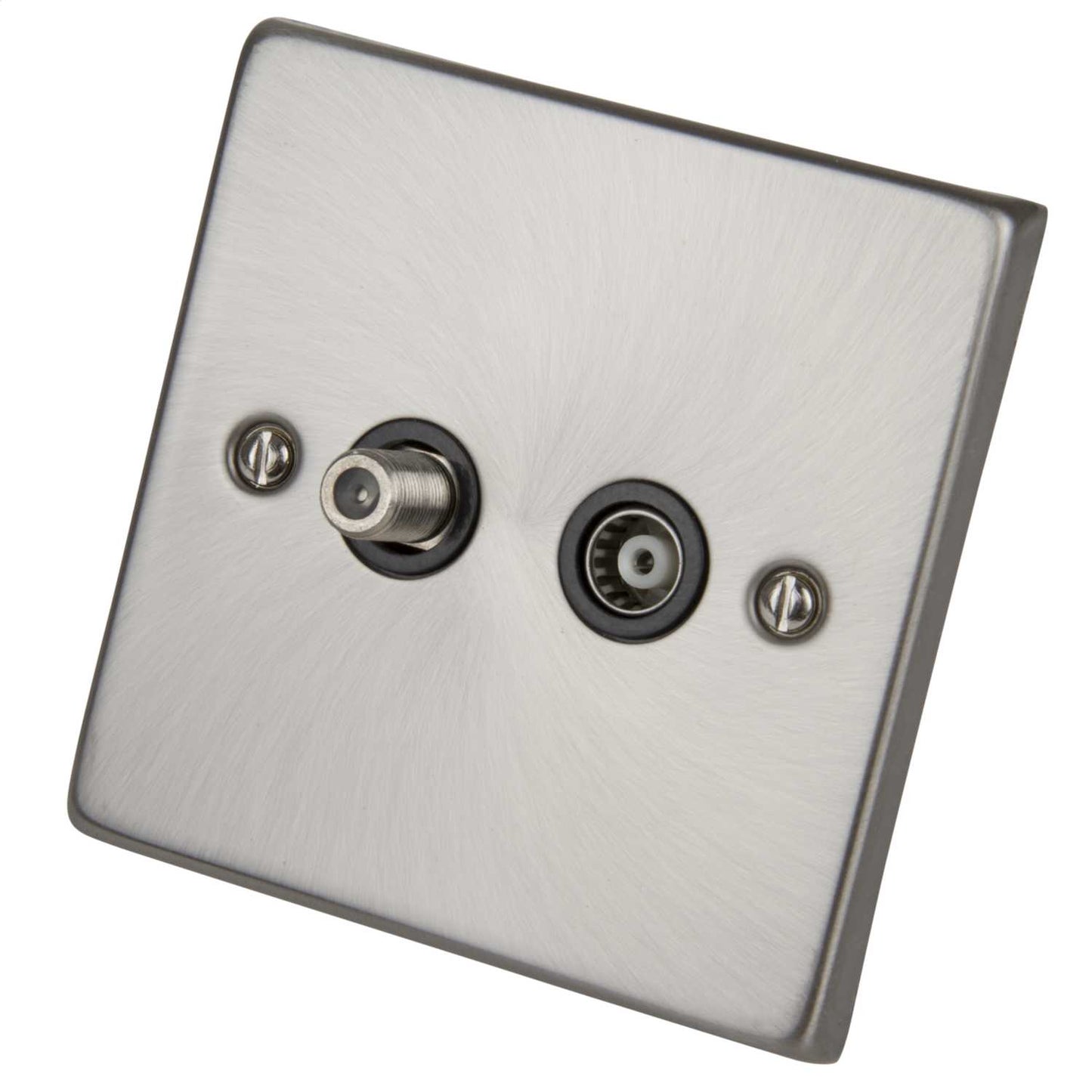 Scolmore Click Deco 1 Gang Non Isolated Satellite and Coaxial Socket Black Insert Satin Chrome