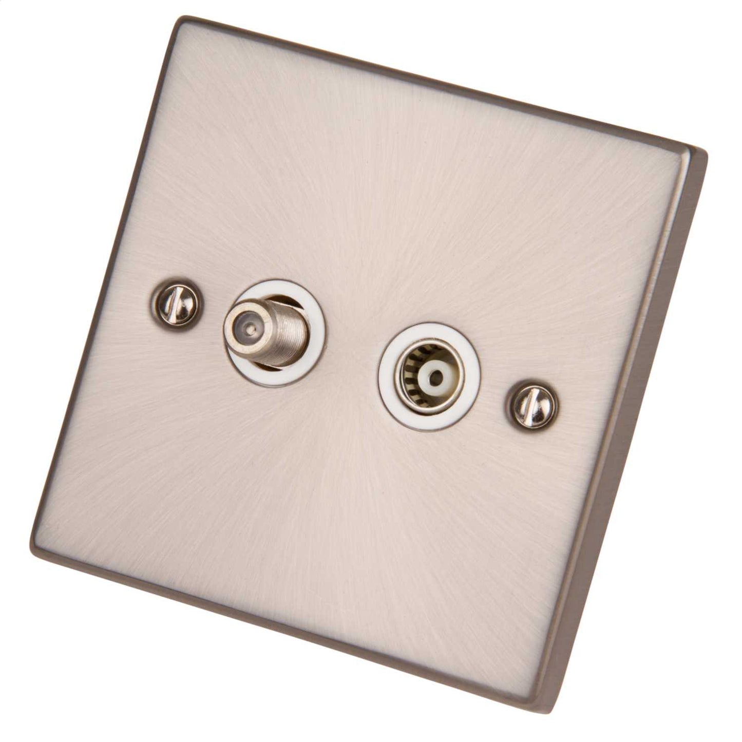 Scolmore Click Deco 1 Gang Non Isolated Satellite and Coaxial Socket White Insert Satin Chrome