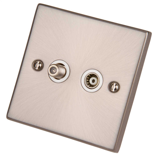 Scolmore Click Deco 1 Gang Non Isolated Satellite and Coaxial Socket White Insert Satin Chrome