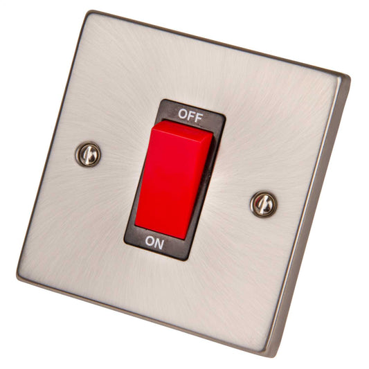Scolmore Click Deco 45A DP 1 Gang Switch Black Insert Satin Chrome