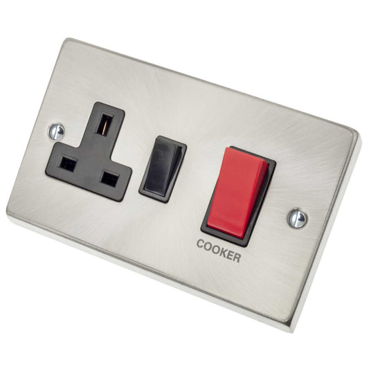 Scolmore Click Deco 45A DP Cooker Control Unit Switch Black Insert Satin Chrome