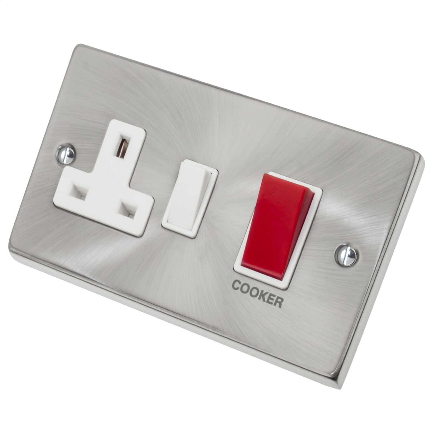 Scolmore Click Deco 45A DP Cooker Control Unit Switch White Insert Satin Chrome