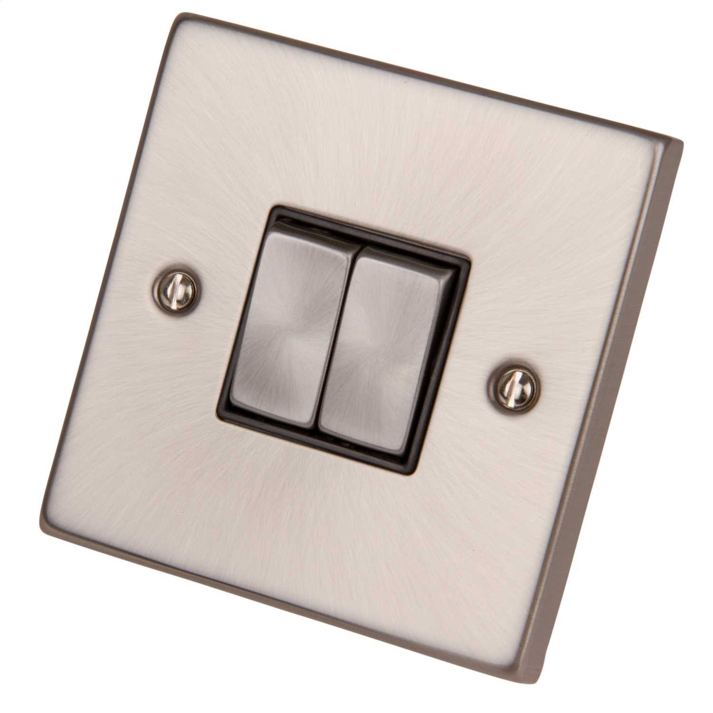 Scolmore Click Deco 10A 2 Gang 2 Way Switch Metal / Black Insert Satin Chrome