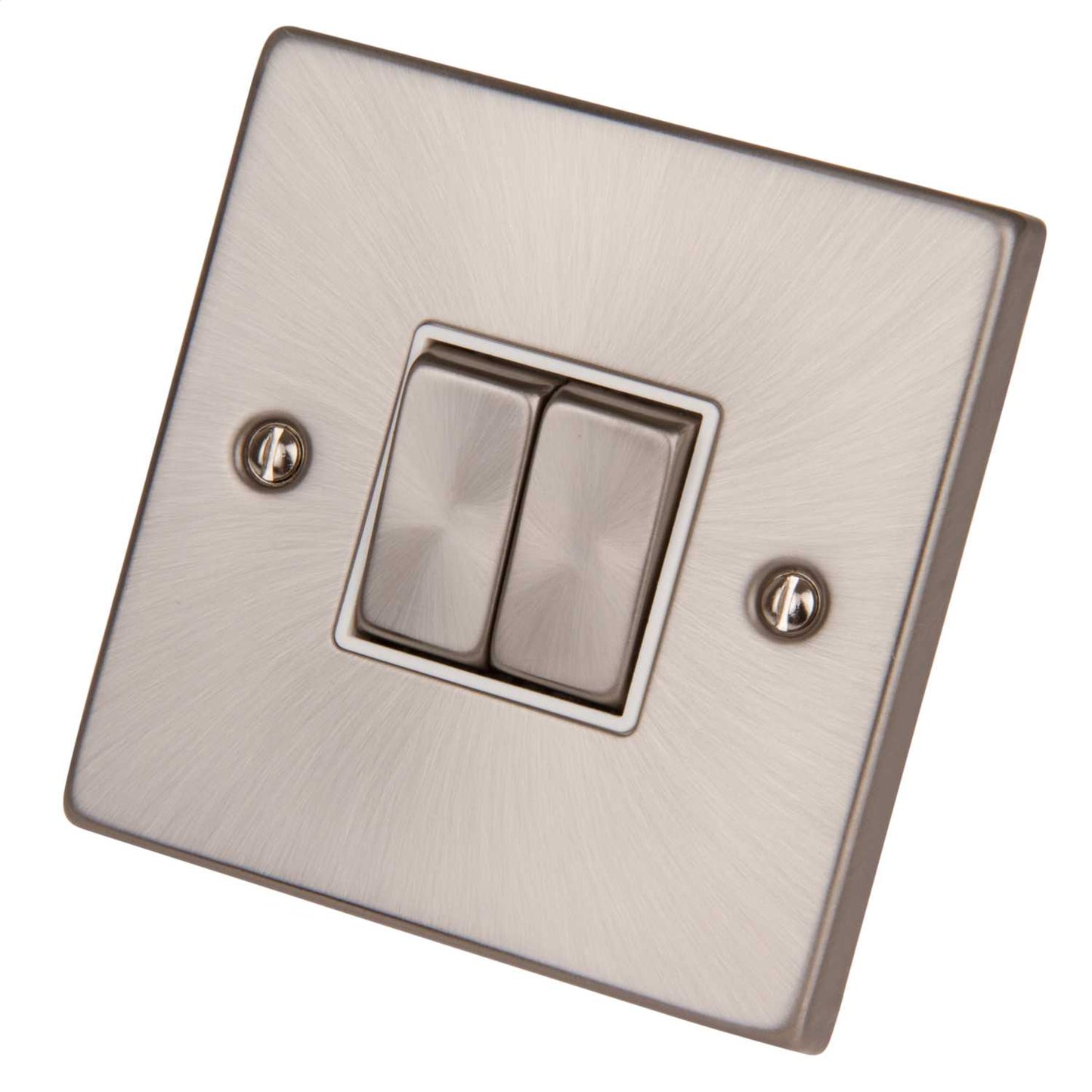 Scolmore Click Deco 10A 2 Gang 2 Way Switch Metal / White Insert Satin Chrome