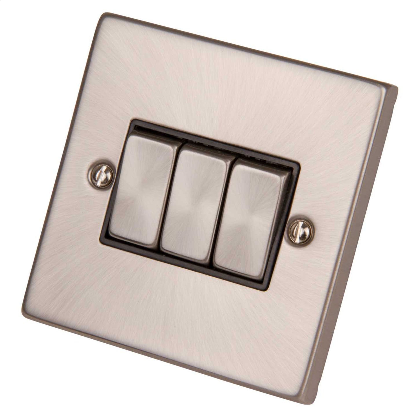 Scolmore Click Deco 10A 3 Gang 2 Way Switch Metal / Black Insert Satin Chrome