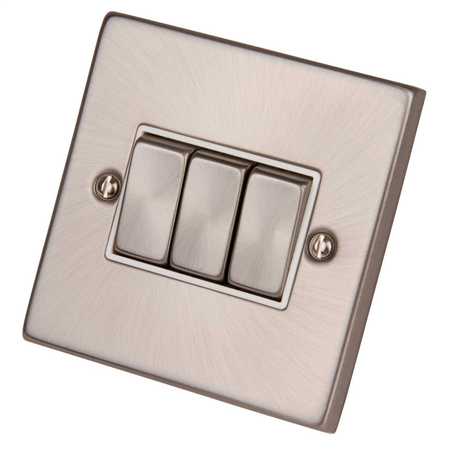 Scolmore Click Deco 10A 3 Gang 2 Way Switch Metal / White Insert Satin Chrome