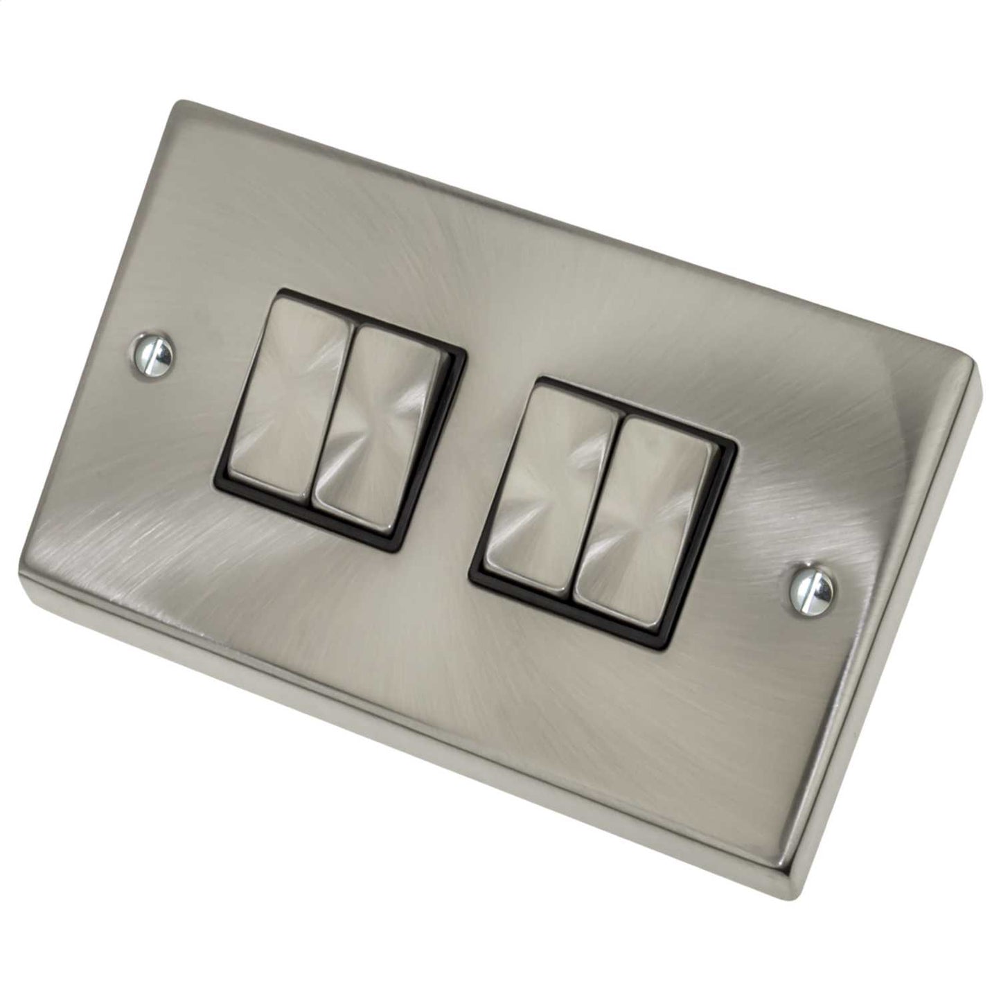 Scolmore Click Deco 10A 4 Gang 2 Way Switch Metal / Black Insert Satin Chrome