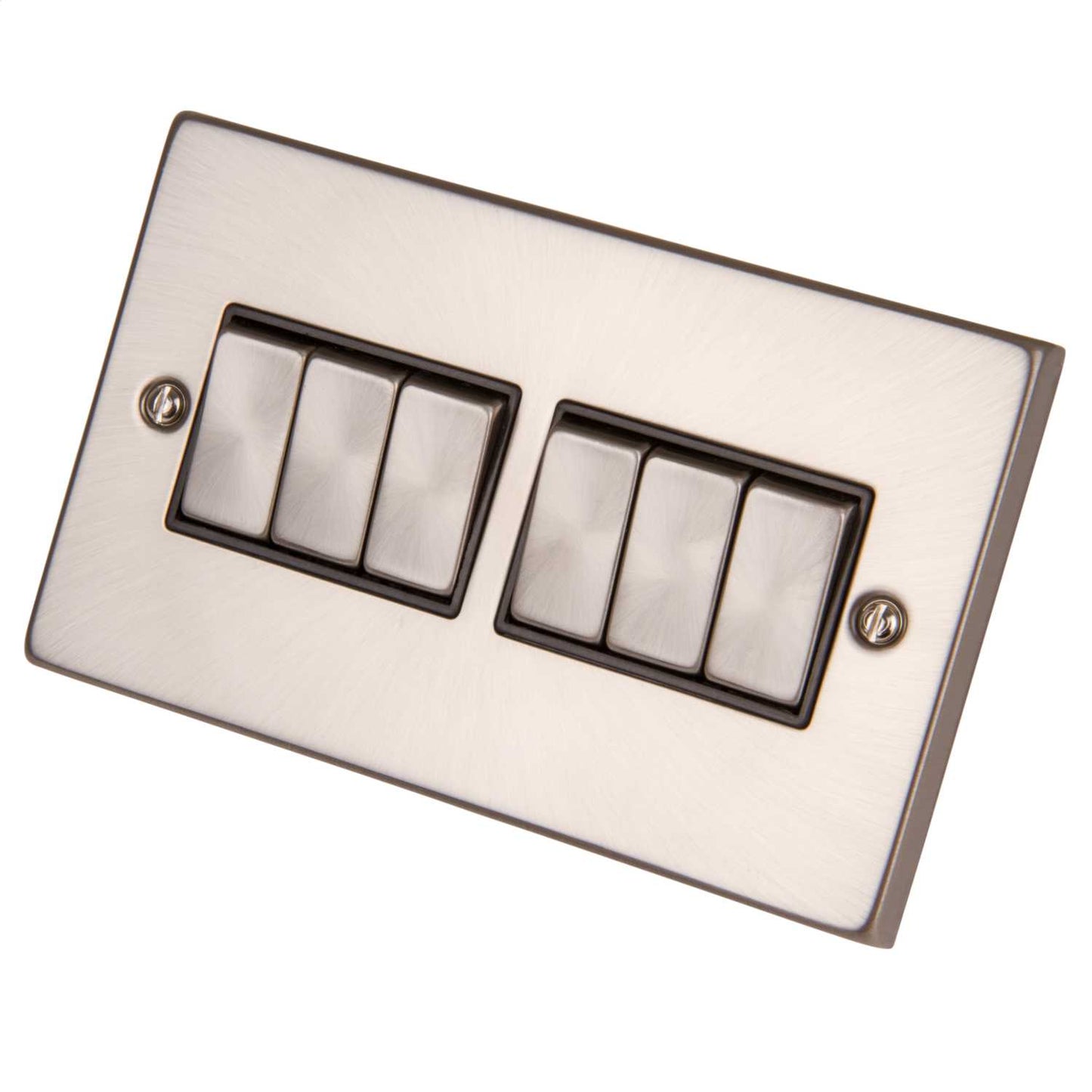 Scolmore Click Deco 10A 6 Gang 2 Way Switch Metal / Black Insert Satin Chrome